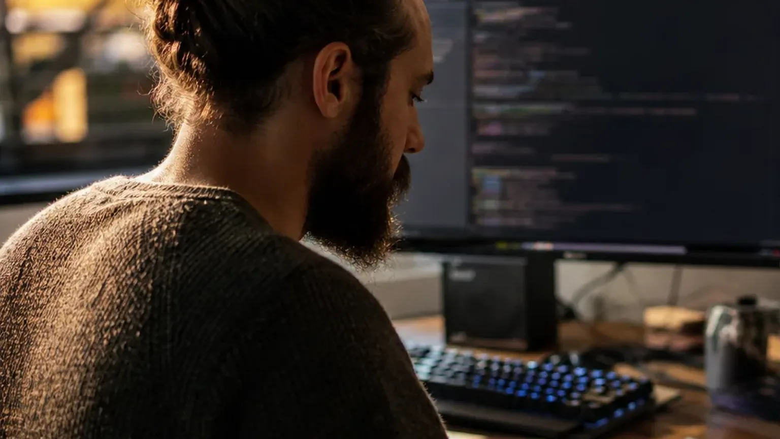 Engineer reviewing access settings at a workstation with two monitors